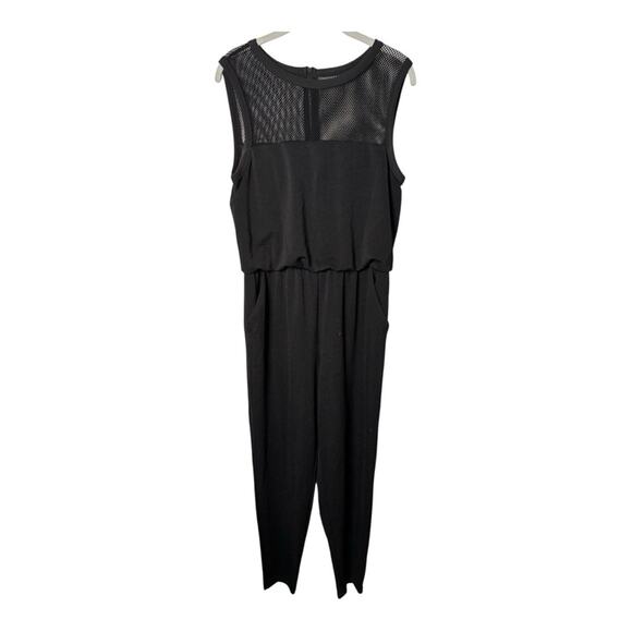 Maggy London Black Sleeveless Jumpsuit w/ Mesh Top & Back Exposed Zipper Sz Sm - Picture 1 of 8